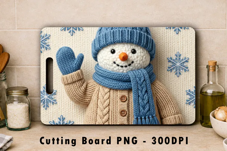 Cute Knit Snowman Cutting Board PNG