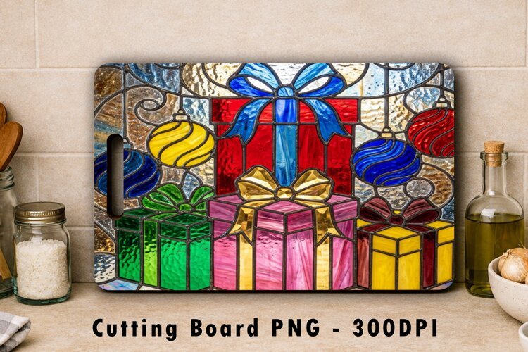 Stained Glass Christmas Gifts Cutting Board PNG example image 1