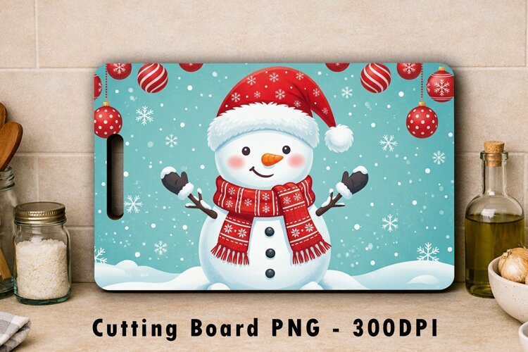 Snowman Christmas Cutting Board Sublimation PNG Design example image 1