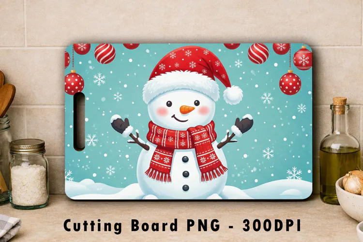 Snowman Christmas Cutting Board Sublimation PNG Design