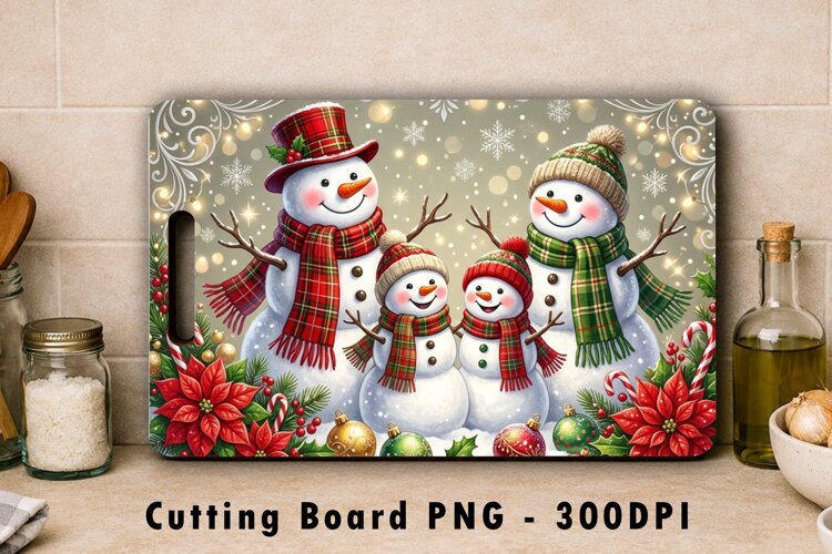 Snowman Family Cutting Board PNG Sublimation Design example image 1