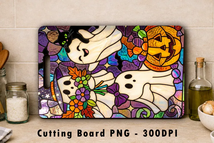 Stained Glass Halloween Cutting Board PNG Sublimation Design