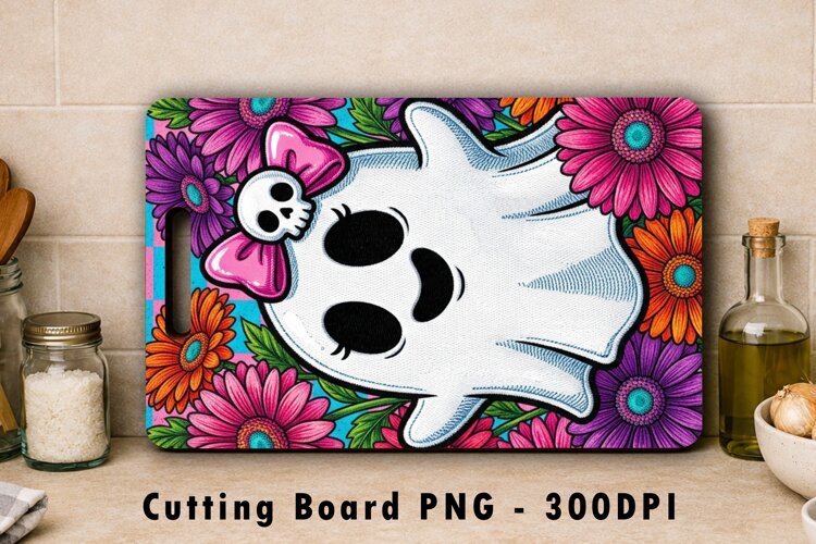 Spooky Cute Ghost Cutting Board PNG Sublimation Design example image 1