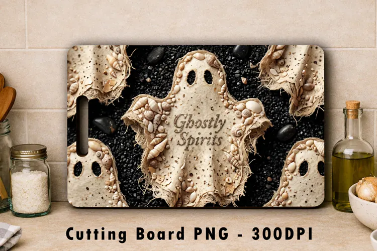 Coastal Ghost Halloween Cutting Board PNG Sublimation Design