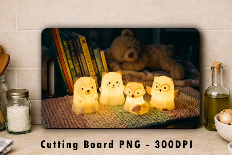 Night Light Cutting Board PNG Cute Animals Sublimation Art