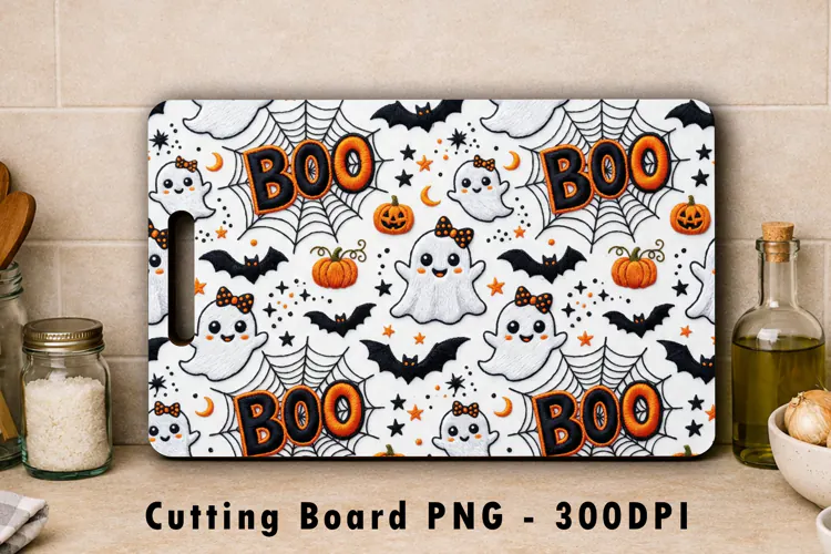Cute Ghost Halloween Cutting Board PNG Sublimation Design