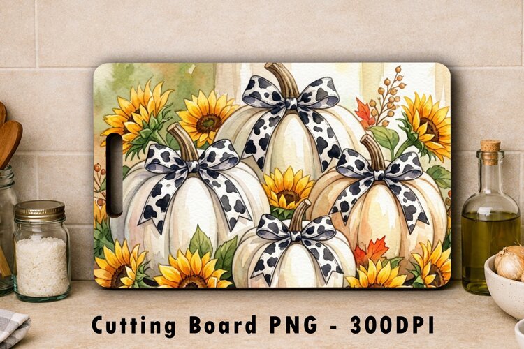 Pumpkin Cutting Board PNG Sunflower Sublimation Fall Art example image 1