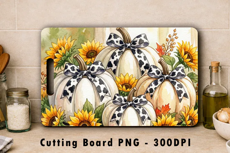 Pumpkin Cutting Board PNG Sunflower Sublimation Fall Art
