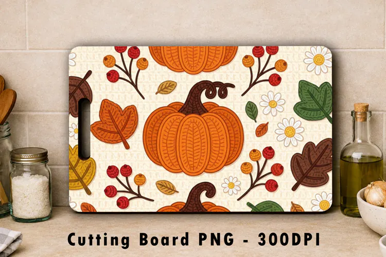 Autumn Pumpkin Berry Cutting Board PNG