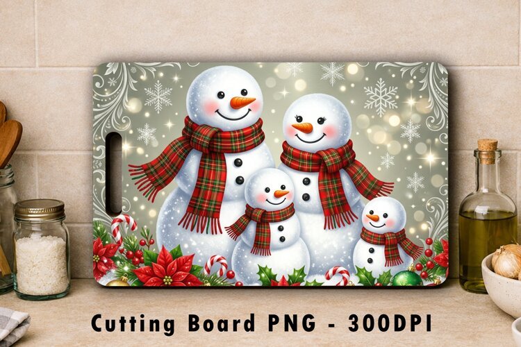 Snowman Family Cutting Board PNG Sublimation Design example image 1