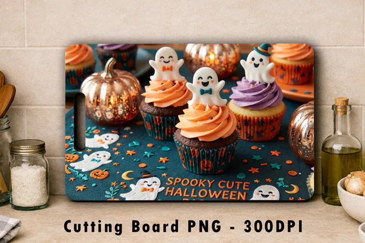 Spooky Cute Halloween Cutting Board PNG Cupcake Sublimation