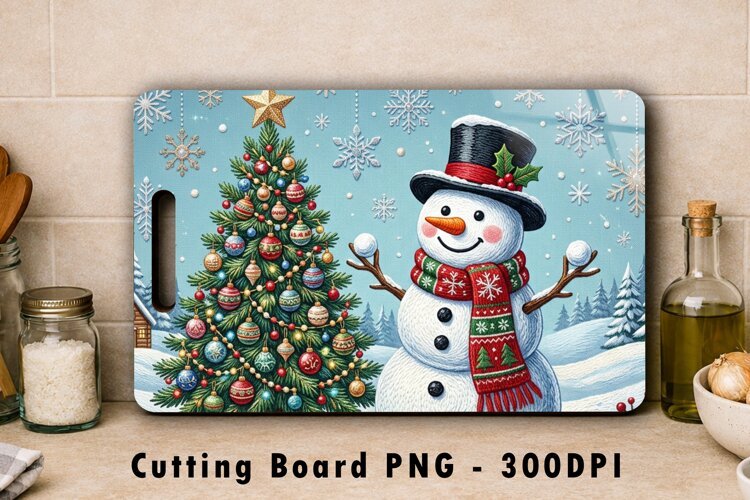 Snowman Christmas Tree Cutting Board Sublimation PNG example image 1