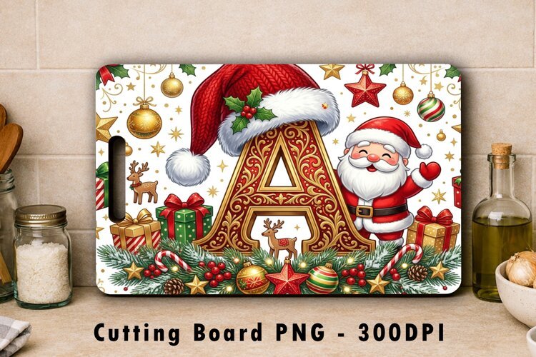 Santa Letter A Christmas Monogram Cutting Board PNG example image 1