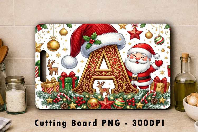 Santa Letter A Christmas Monogram Cutting Board PNG