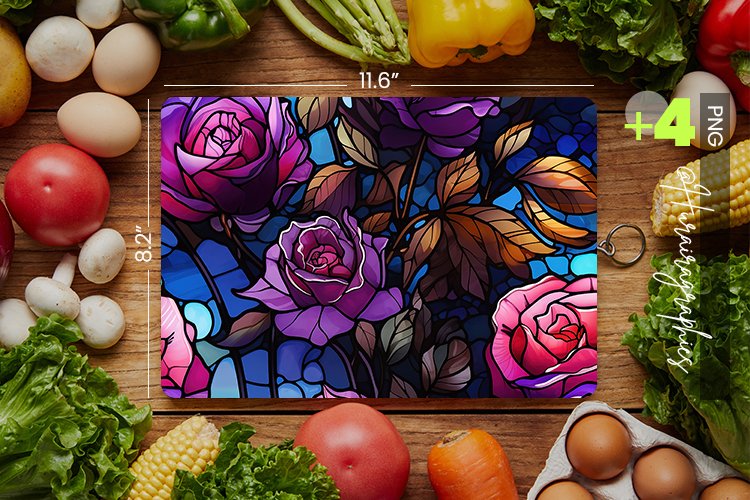 Stained Glass Roses Cutting Board Design - 04 Variations