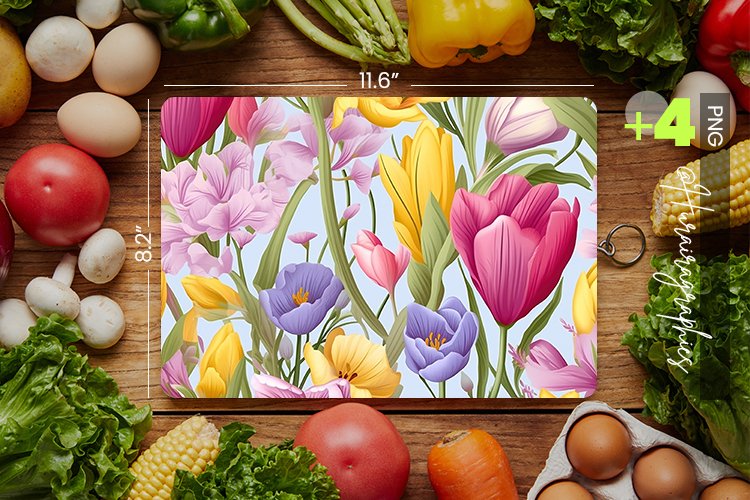 Seamless Flowers Cutting Board Design - 04 Variations