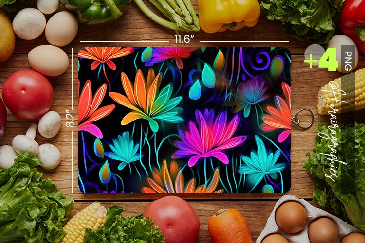 Neon Flowers Cutting Board Design - 04 Variations