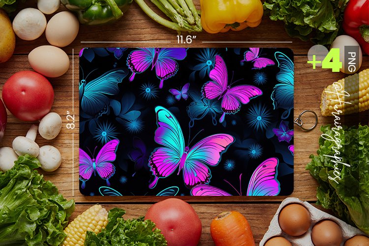 Neon Butterflies Cutting Board Design - 04 Variations