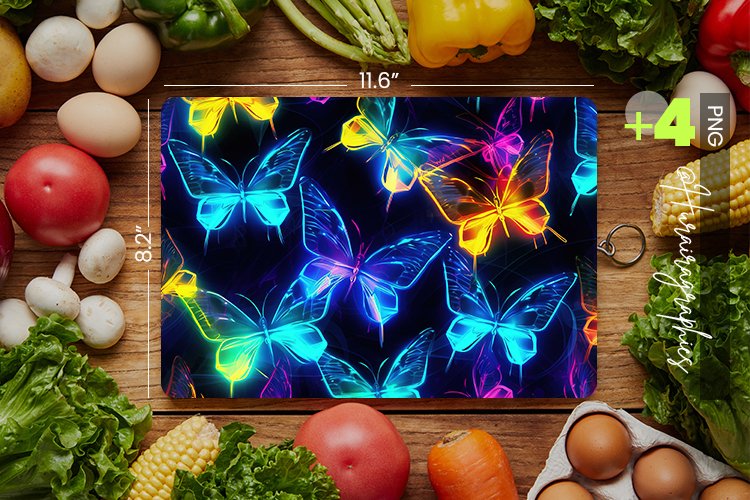 Neon Butterflies Cutting Board Design - 04 Variations