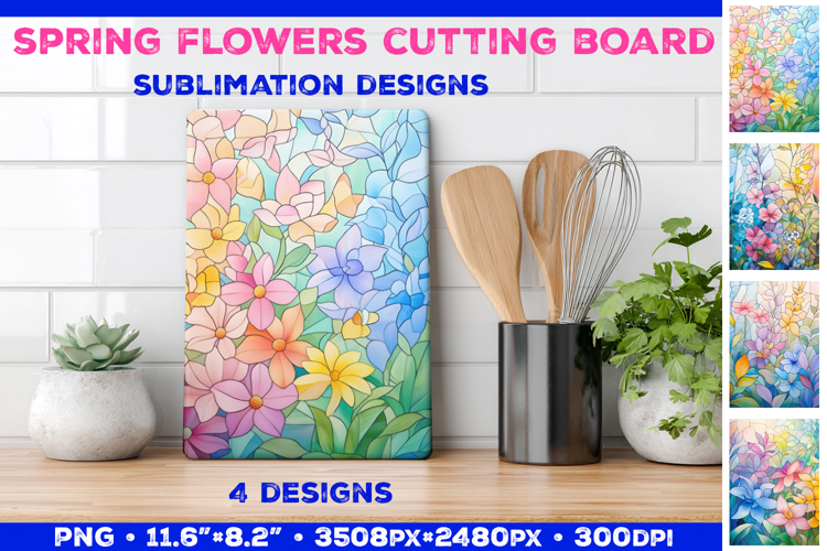 Spring Flower Stained Glass Cutting Board Sublimation Design