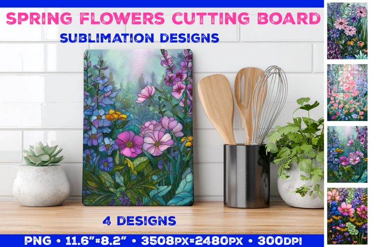 Spring Flower Stained Glass Cutting Board Sublimation Design