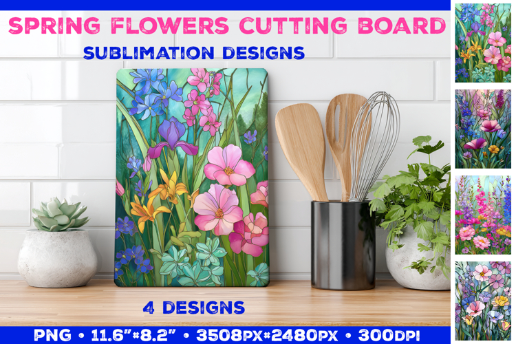 Spring Flower Stained Glass Cutting Board Sublimation Design