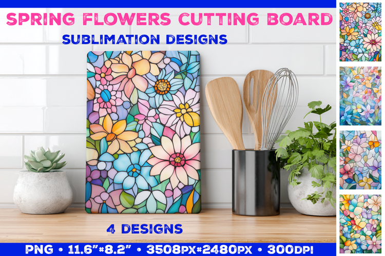 Spring Flower Stained Glass Cutting Board Sublimation Design