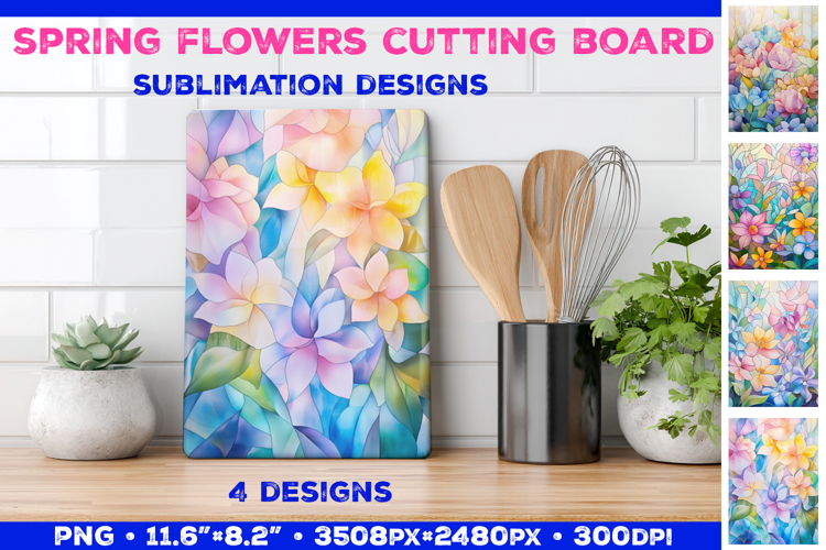 Spring Flower Stained Glass Cutting Board Sublimation Design