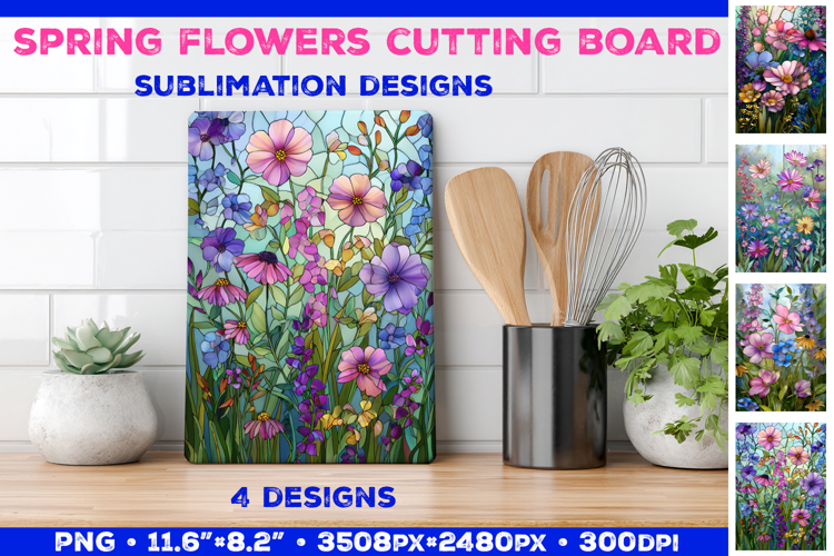 Spring Flower Stained Glass Cutting Board Sublimation Design