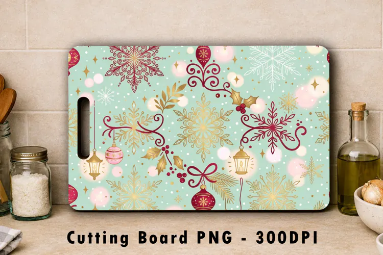 Festive Christmas Snowflakes Cutting Board PNG