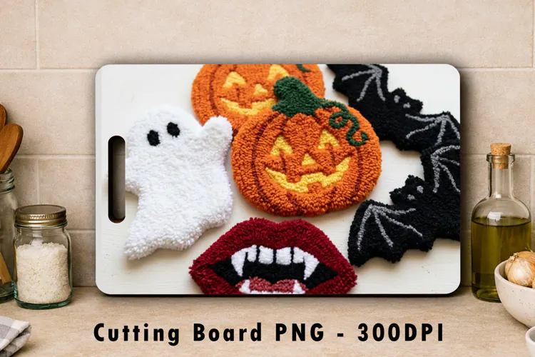 Spooky Halloween Punch Needle Cutting Board PNG
