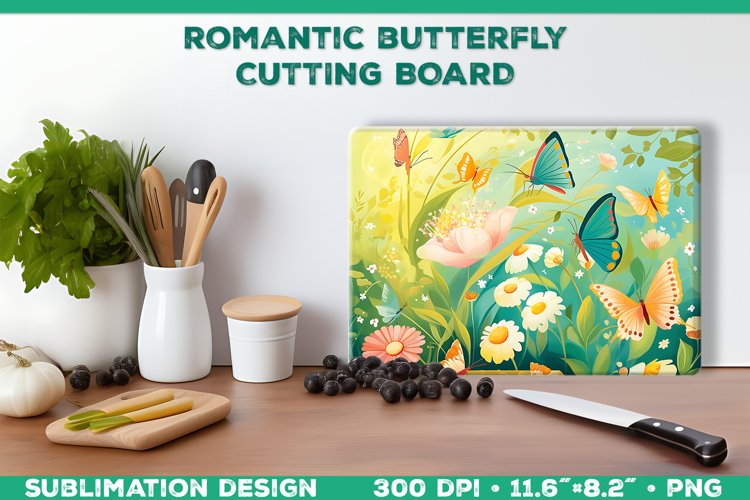 Romantic Butterflies Cutting Board Sublimation Design