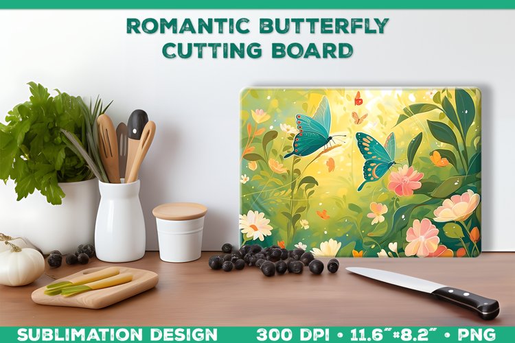 Romantic Butterflies Cutting Board Sublimation Design example image 1
