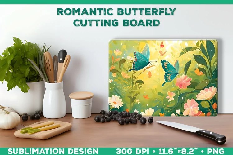 Romantic Butterflies Cutting Board Sublimation Design