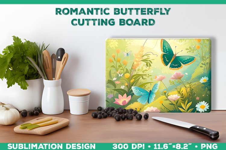Romantic Butterflies Cutting Board Sublimation Design example image 1