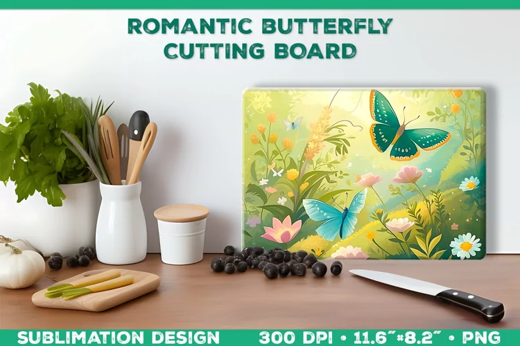 Romantic Butterflies Cutting Board Sublimation Design