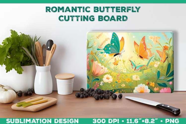 Romantic Butterflies Cutting Board Sublimation Design example image 1