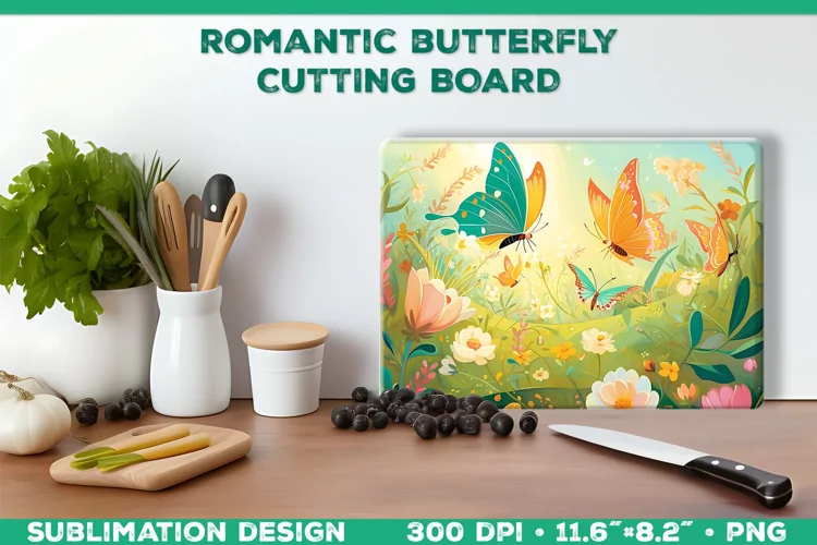 Romantic Butterflies Cutting Board Sublimation Design