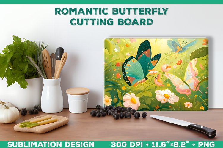Romantic Butterflies Cutting Board Sublimation Design example image 1