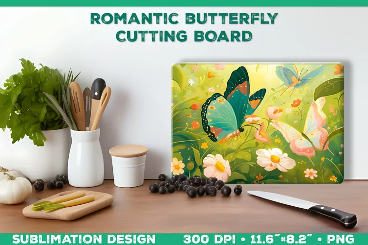 Romantic Butterflies Cutting Board Sublimation Design