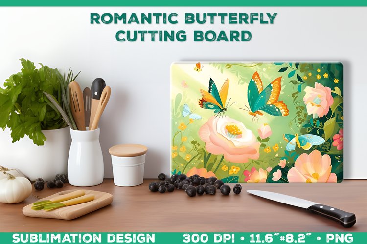 Romantic Butterflies Cutting Board Sublimation Design example image 1