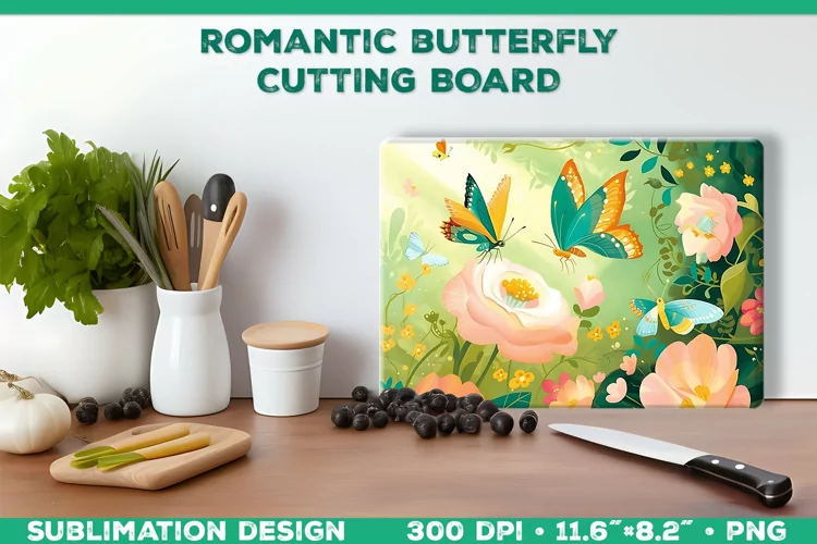 Romantic Butterflies Cutting Board Sublimation Design