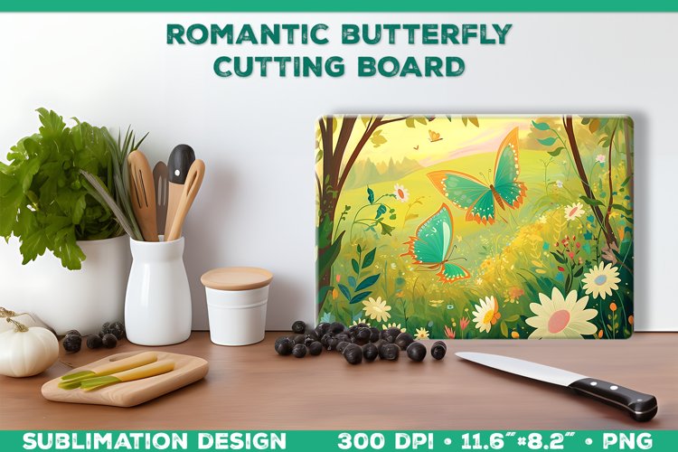 Romantic Butterflies Cutting Board Sublimation Design example image 1