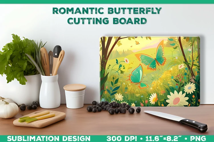 Romantic Butterflies Cutting Board Sublimation Design