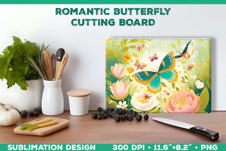 Romantic Butterflies Cutting Board Sublimation Design example image 1