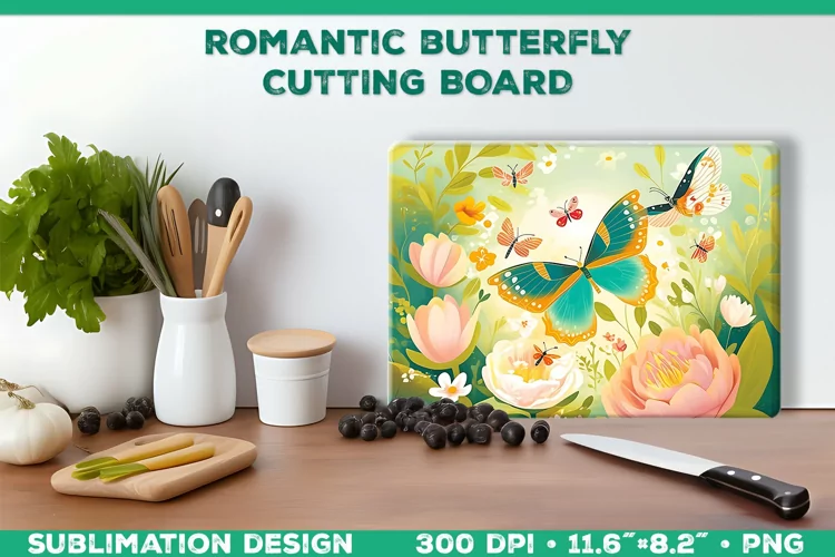 Romantic Butterflies Cutting Board Sublimation Design