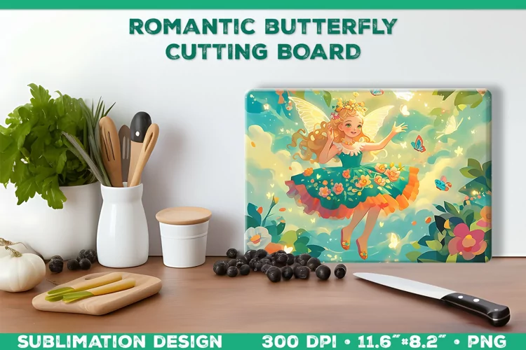 Romantic Butterflies Cutting Board Sublimation Design