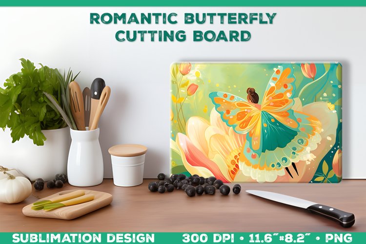 Romantic Butterflies Cutting Board Sublimation Design example image 1