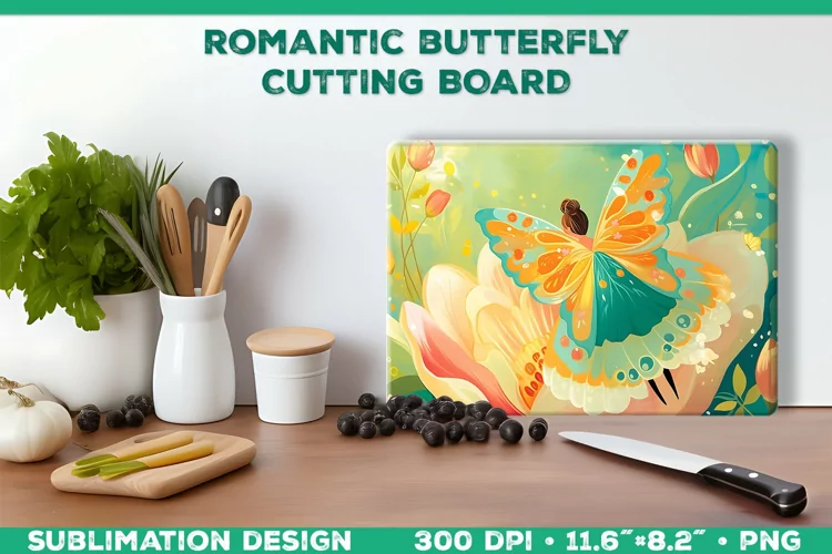 Romantic Butterflies Cutting Board Sublimation Design