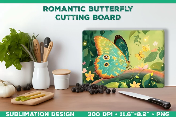 Romantic Butterflies Cutting Board Sublimation Design
